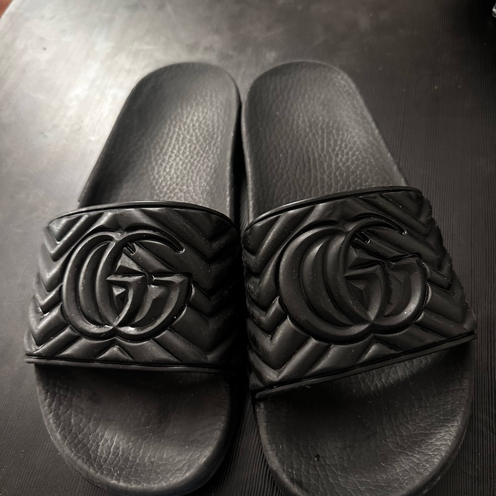 Gucci Embossed Black Slides